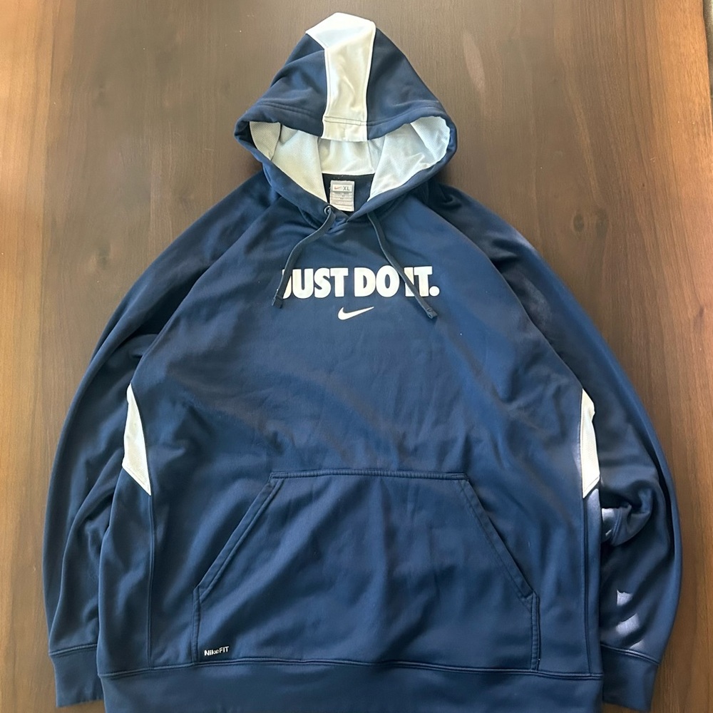 VTG Nike center swoosh Navy Blue‎ & White "Just Do It" Pullover Hoodie